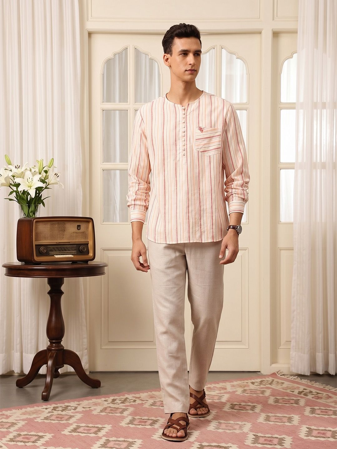 House of Pataudi Striped Rozana Kurta