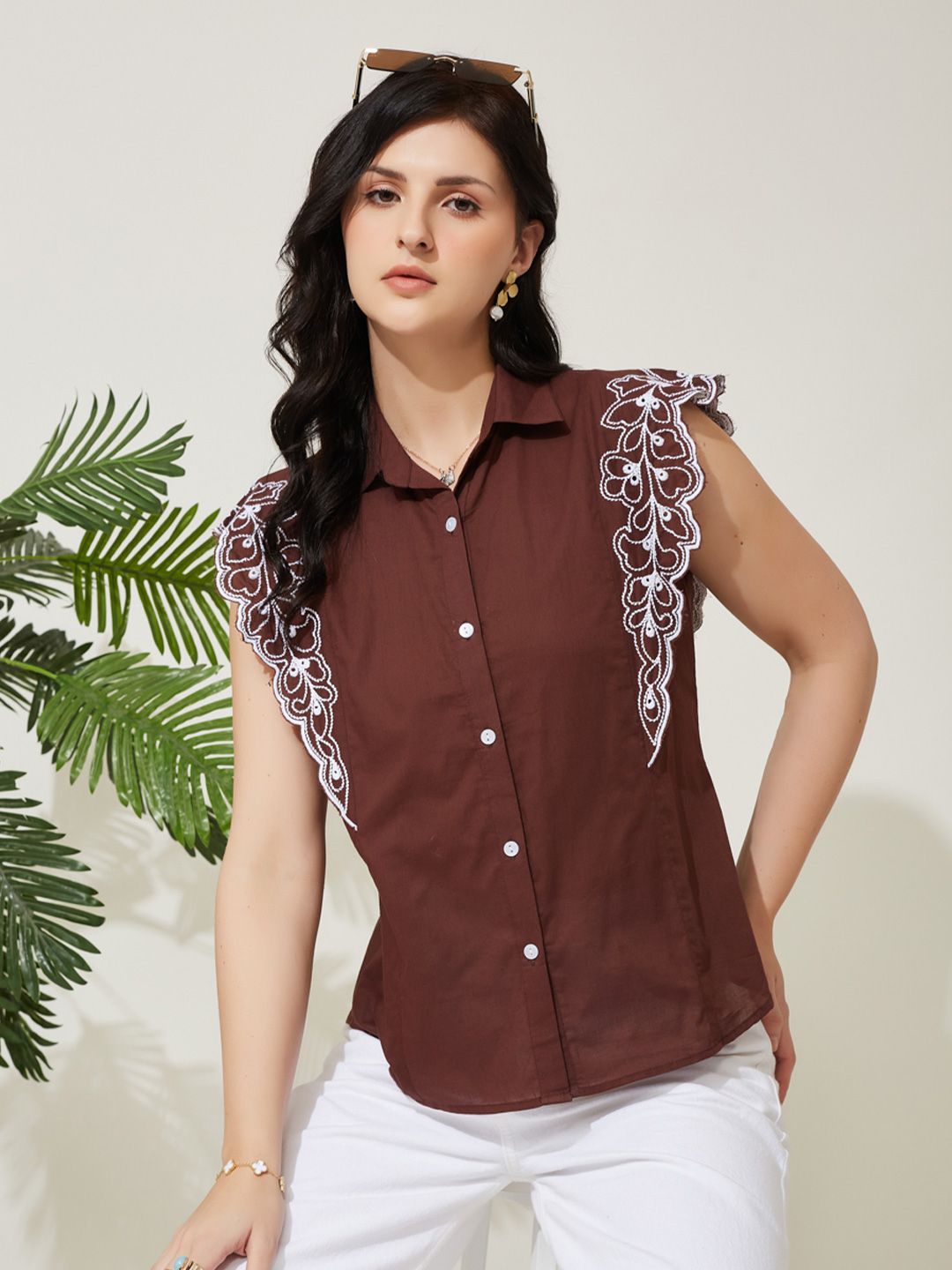 Buy J Turritopsis Women Cotton Embroidered Button Down Shirt