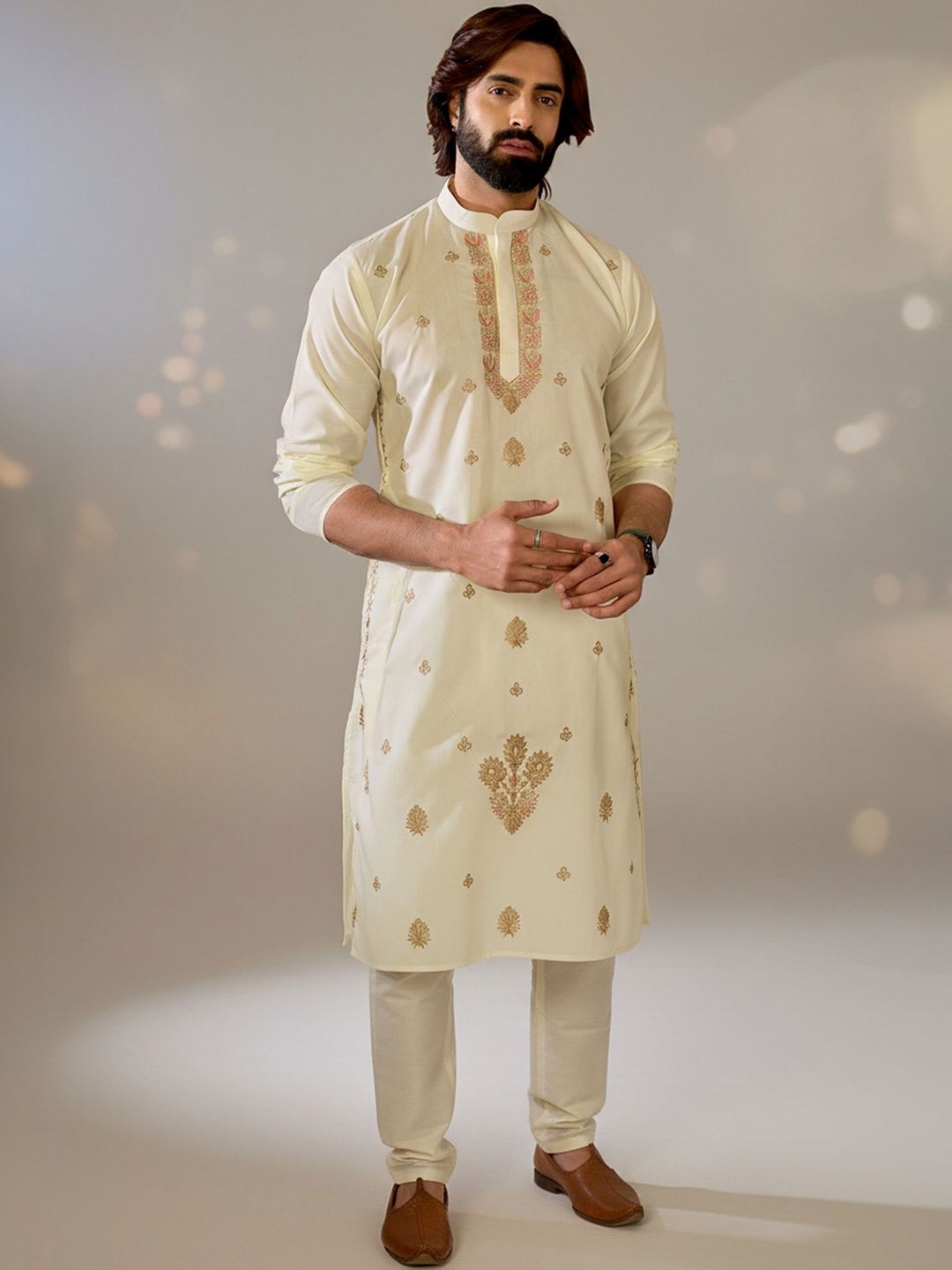 INDIROOP Men Ethnic Motifs Embroidered Thread Work Kurta