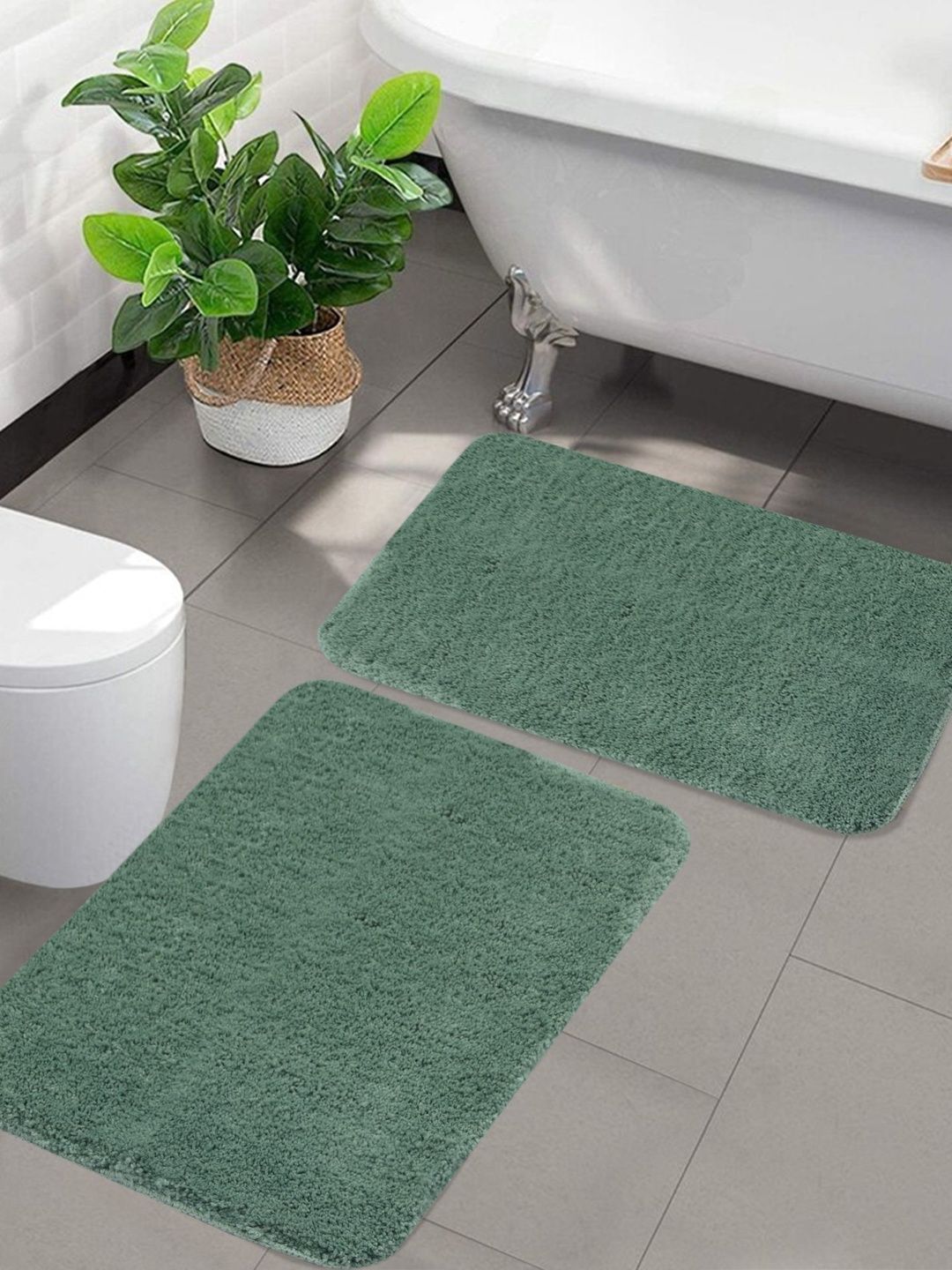 Saral Home 2 Pcs Green Textured Bath Rugs