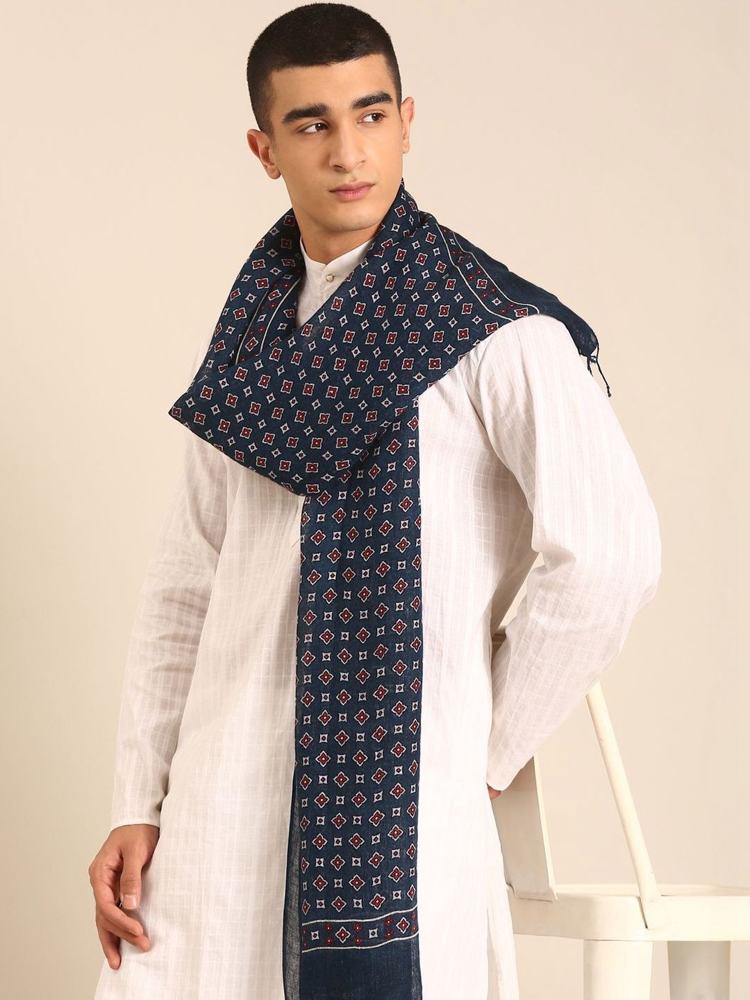 Linen Club Unisex Printed Pure Linen Stole