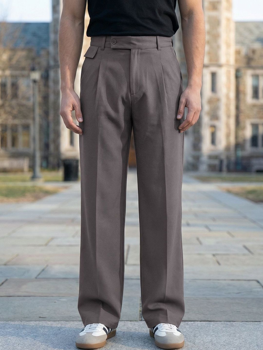 Bewakoof Men's Dark Grey Loose Fit Korean Pants