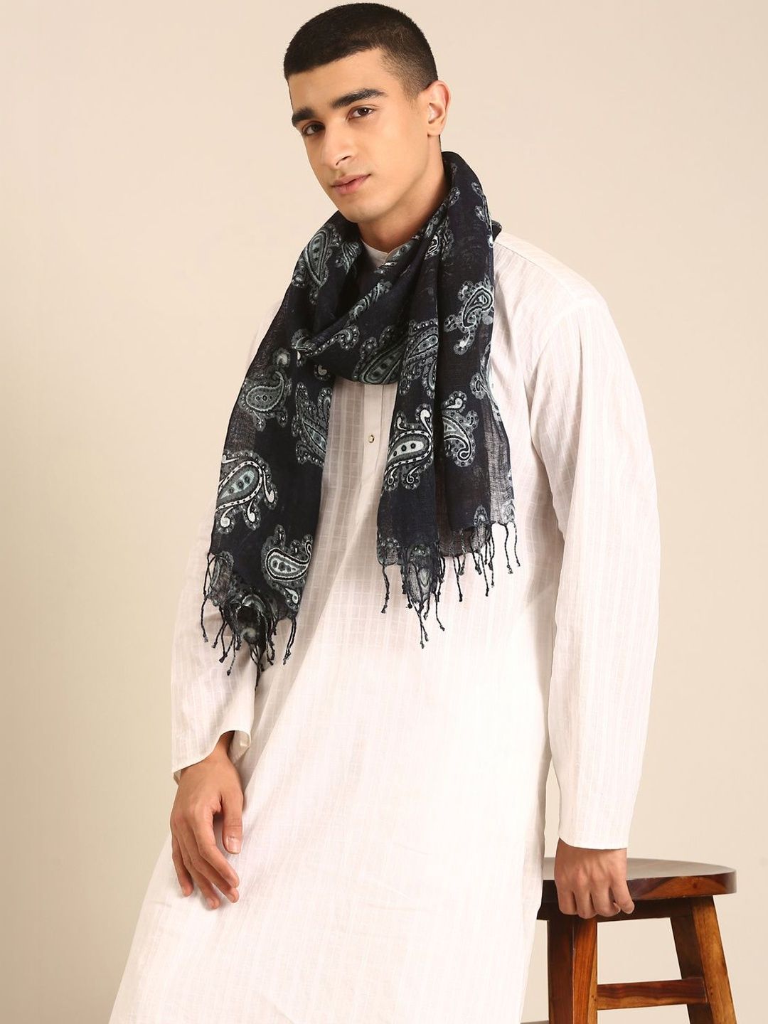 Linen Club Unisex Printed Pure Linen Stole