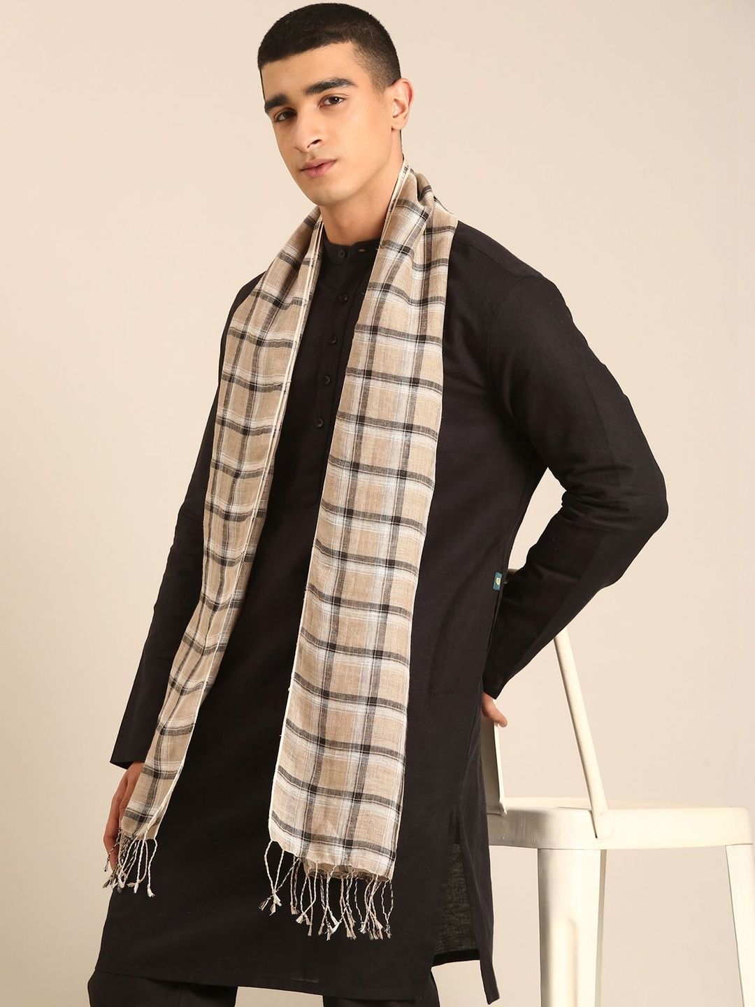 Linen Club Unisex Pure Linen Checked Stole