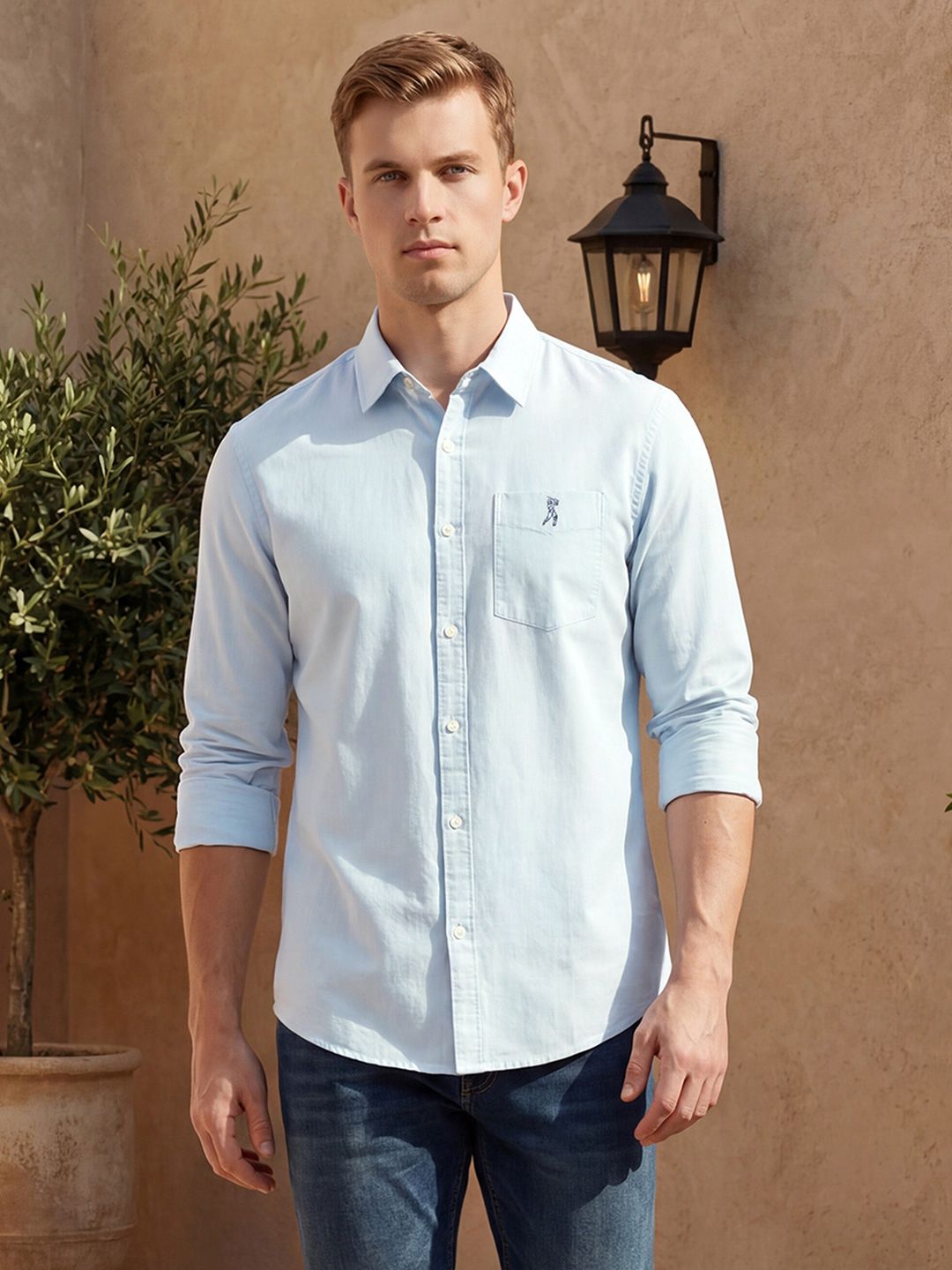Thomas Scott Thomas Scott Men Slim Fit Cotton Linen Casual Shirts