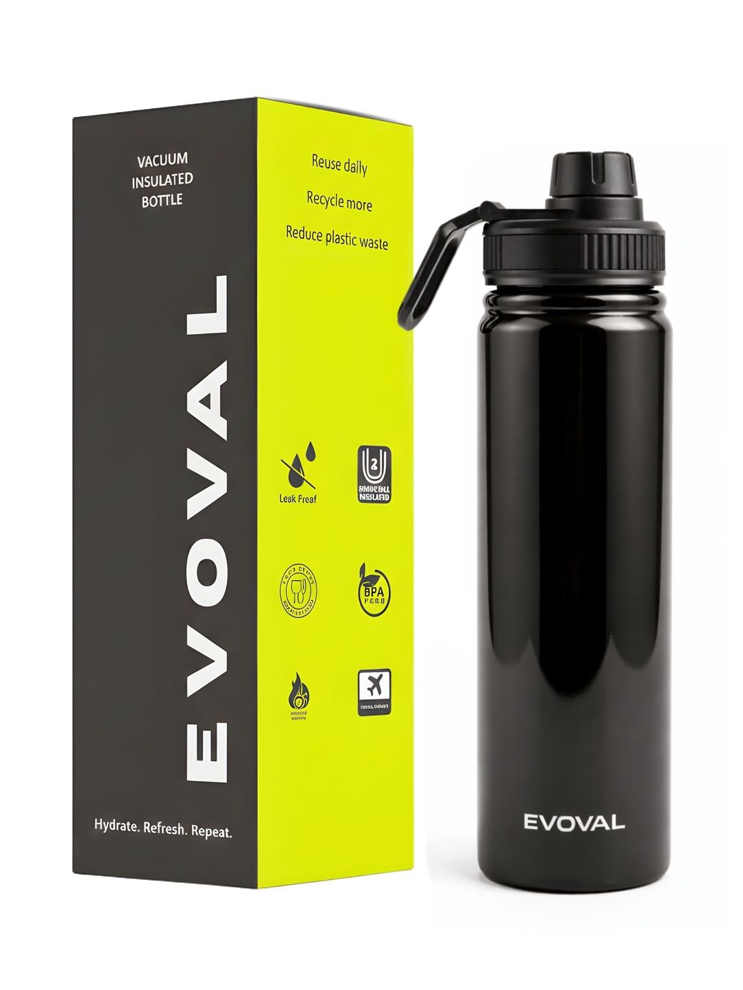 Evoval Black Single Stainless Steel Double Wall Vacuum Water Bottle
