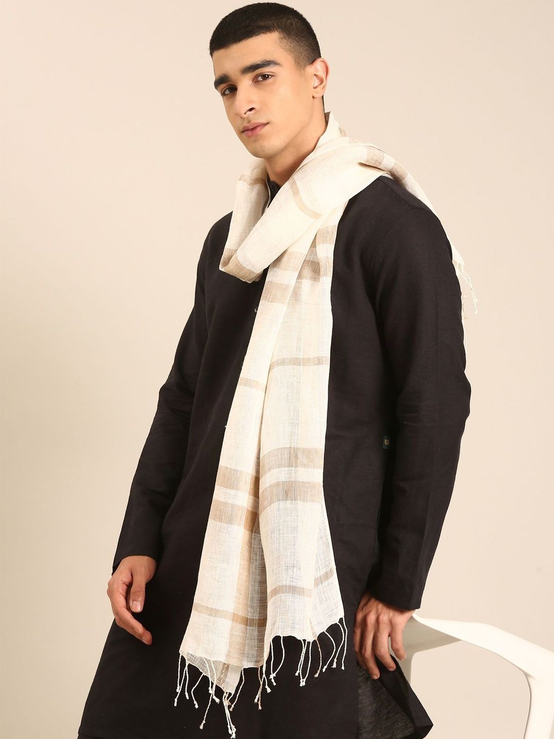 Linen Club Unisex Pure Linen Checked Stole