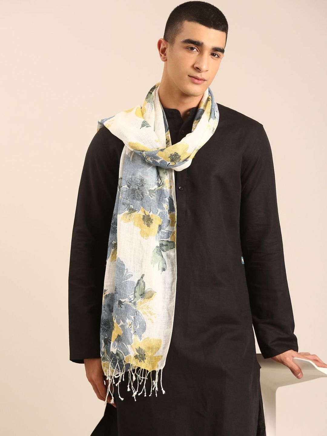 Linen Club Unisex Printed Pure Linen Stole