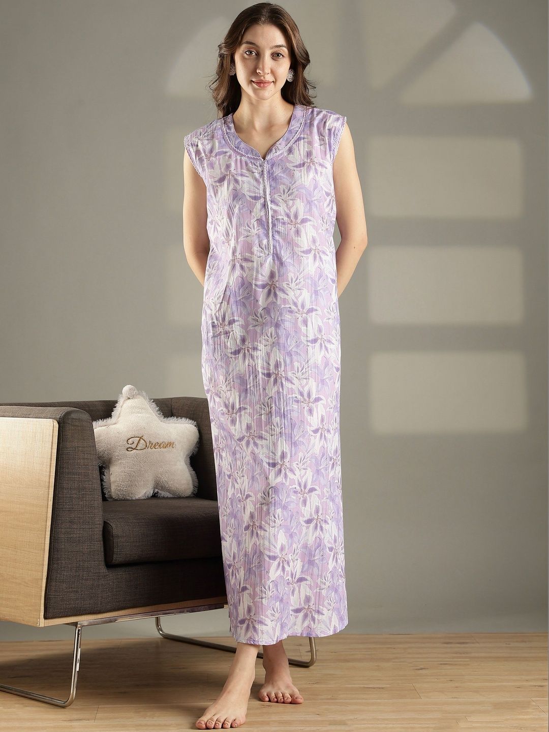 chinese dress ladies Buy Super Combed Cotton Long Length Printed Lounge Dress - Black RX79 main image 0