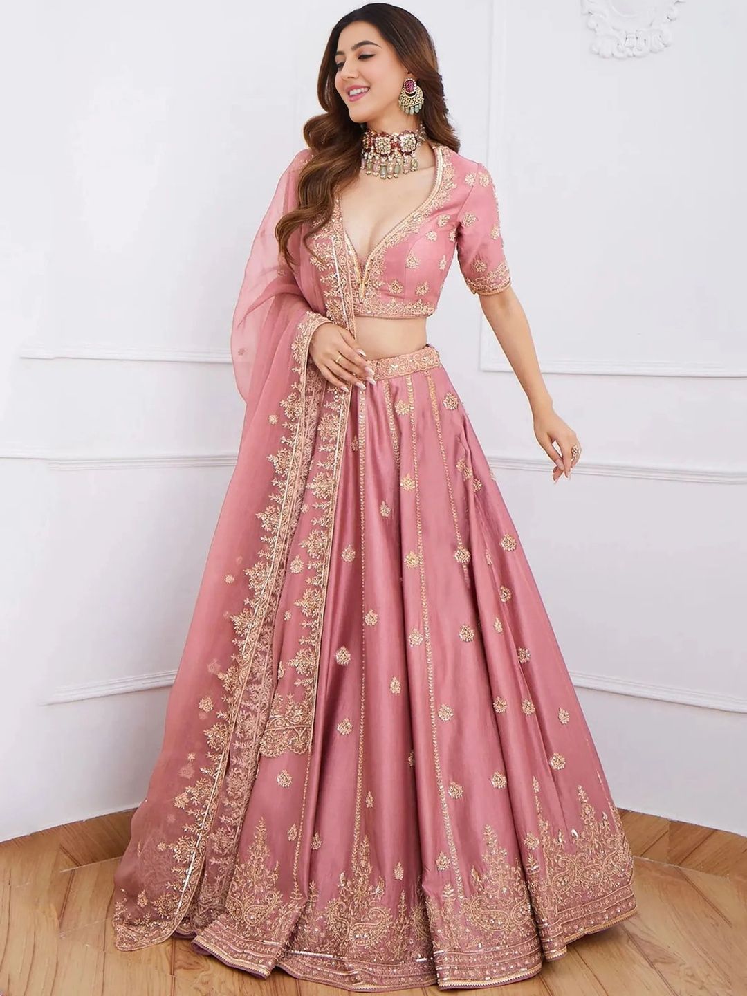KRYSAL Embroidered Semi-Stitched Lehenga & Unstitched Blouse With Dupatta