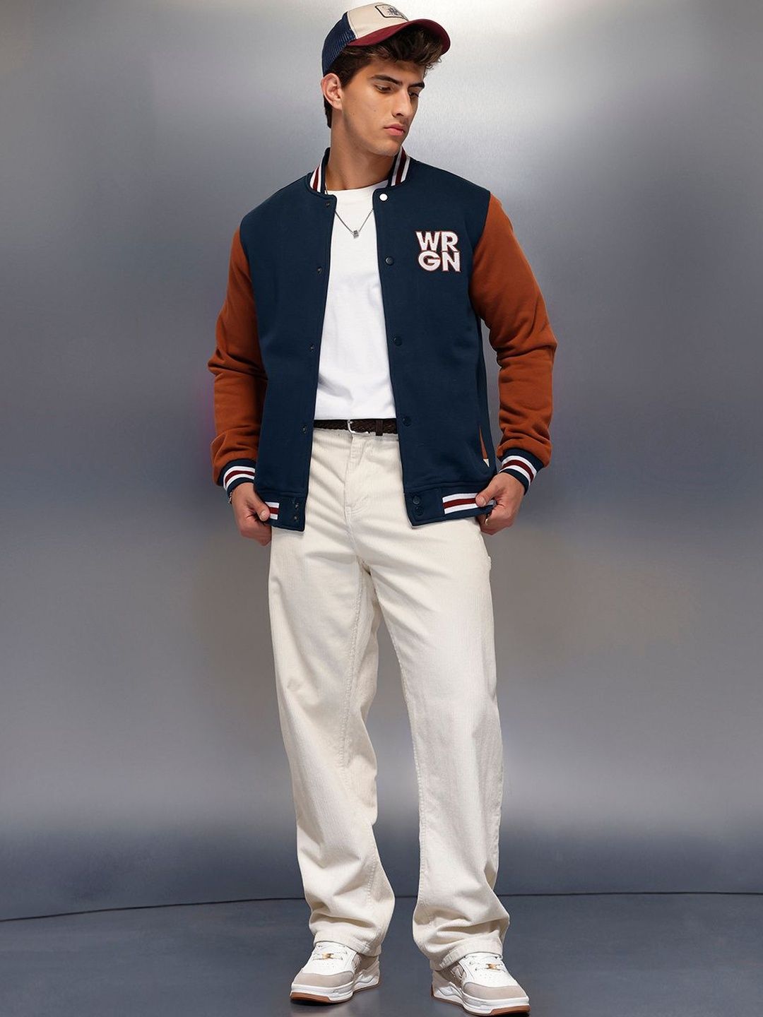 WROGN Men Colourblocked Fleece Blend Bomber Jacket