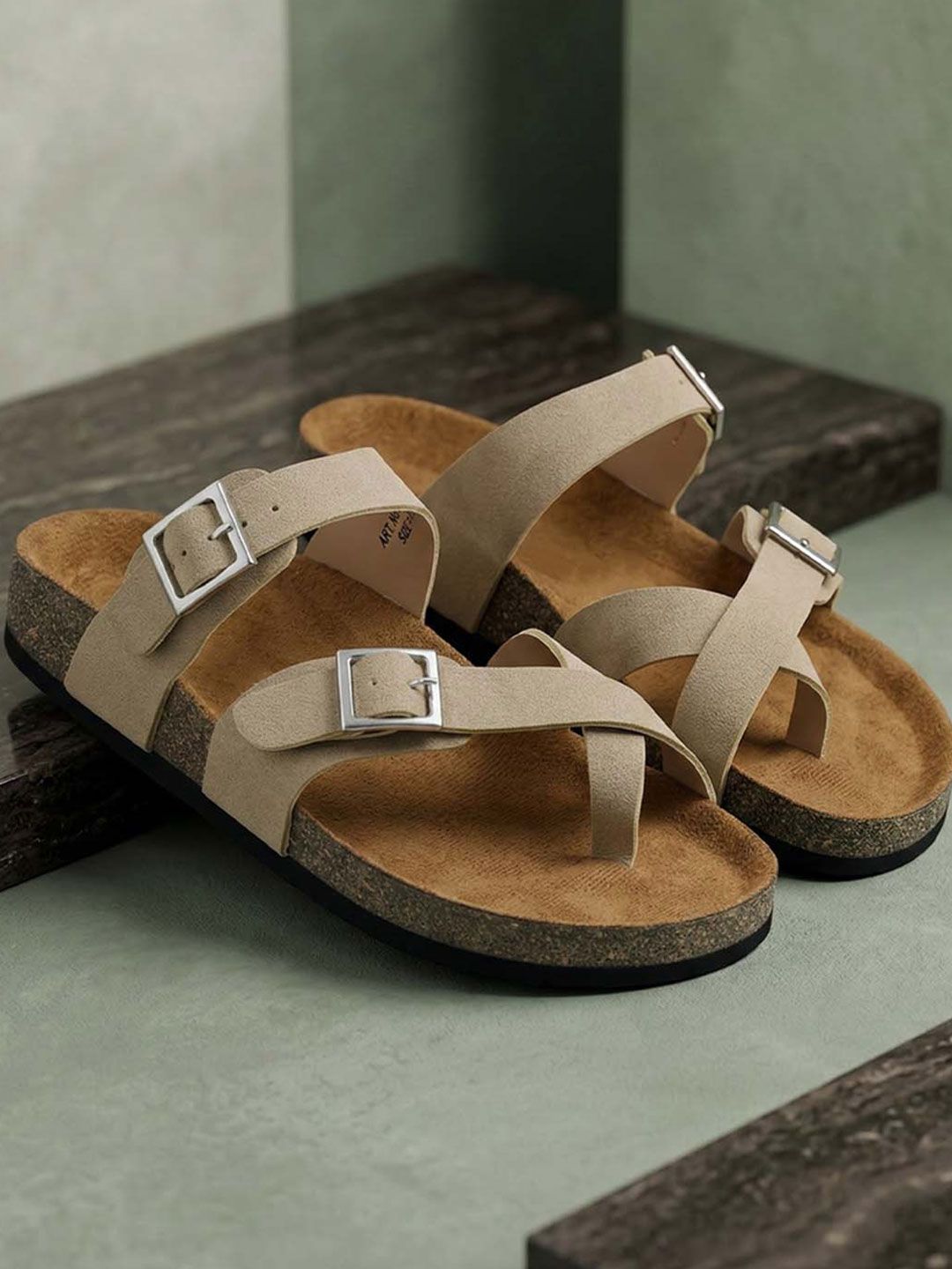 LYDC LYDC Women Beige Comfort EVA Flat Sandals With Buckles