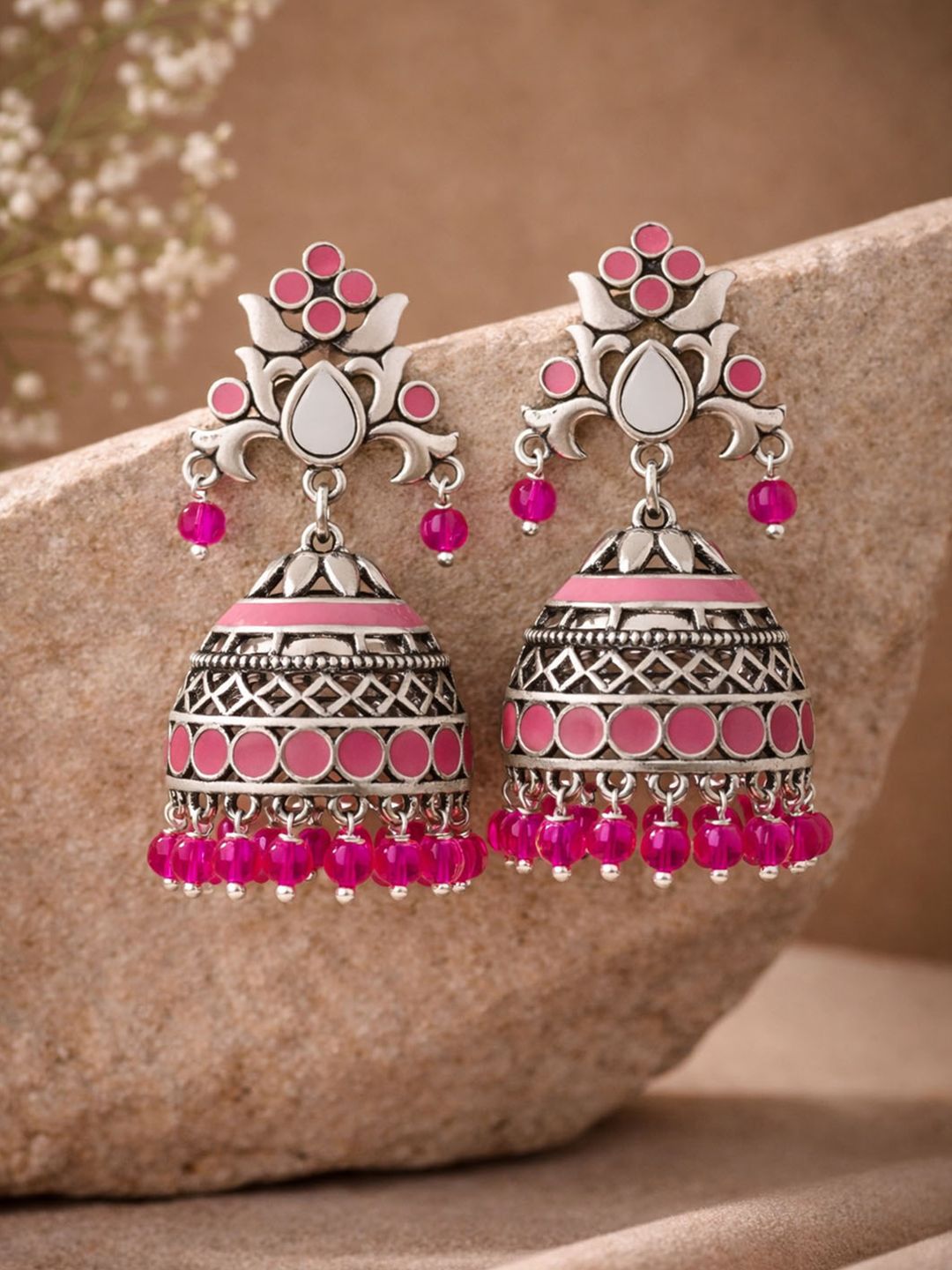 Voylla Rangabati Pink Embellisheds Jhumka Earrings