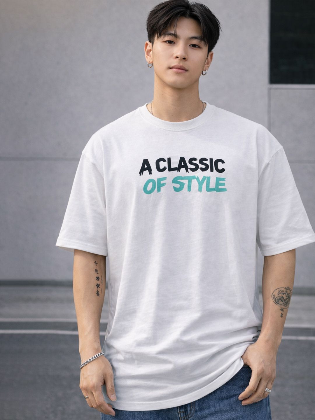 MACK JONNEY Typography Printed Round Neck Cotton Oversized Tshirt