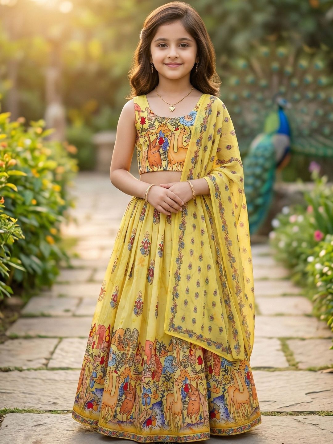 KALINI Girls Printed Ready to Wear Lehenga & Blouse With Dupatta