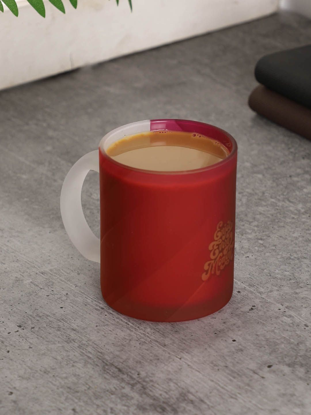 PENTADECO Magenta Floral Printed Glass Matte Mugs Set of Cups and Mugs