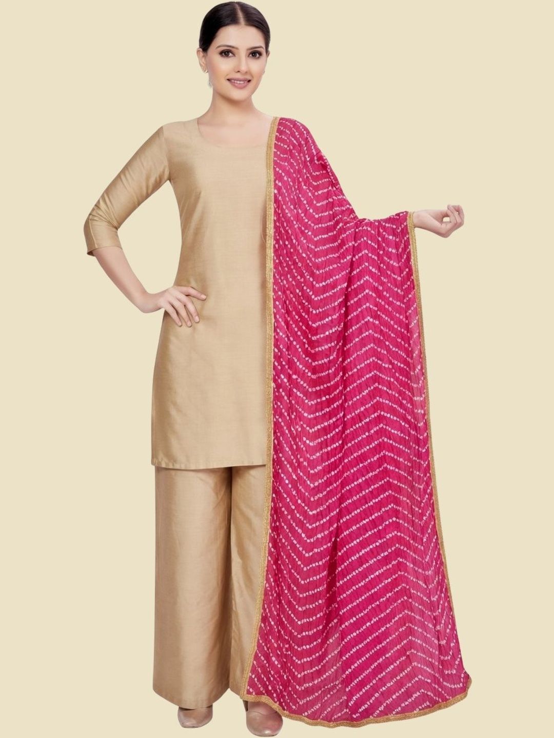 KALINI Printed Cotton Silk Blend Bandhani Dupatta