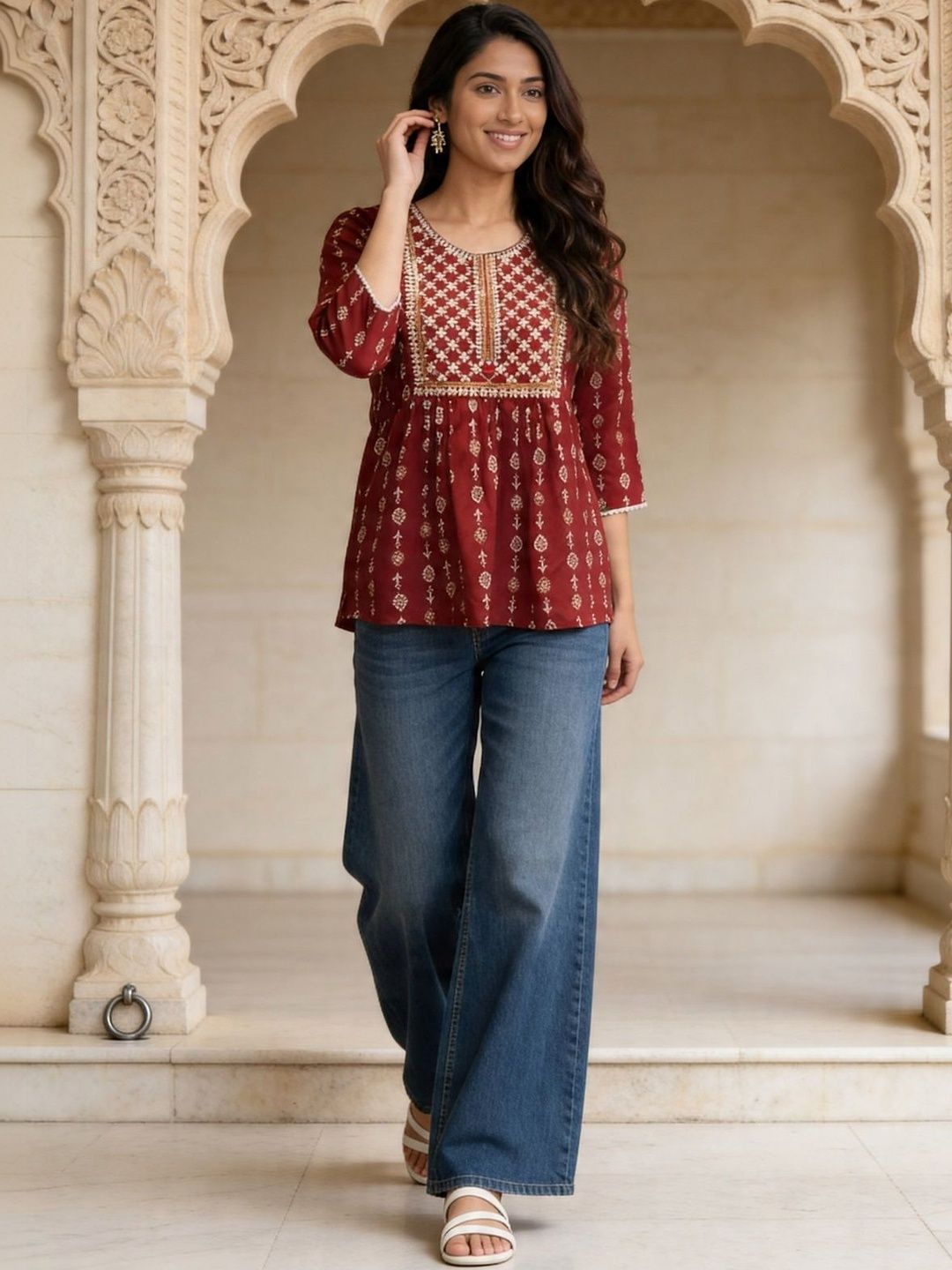 Rangita Women Ethnic Motifs Embroidered Thread Work Kurti