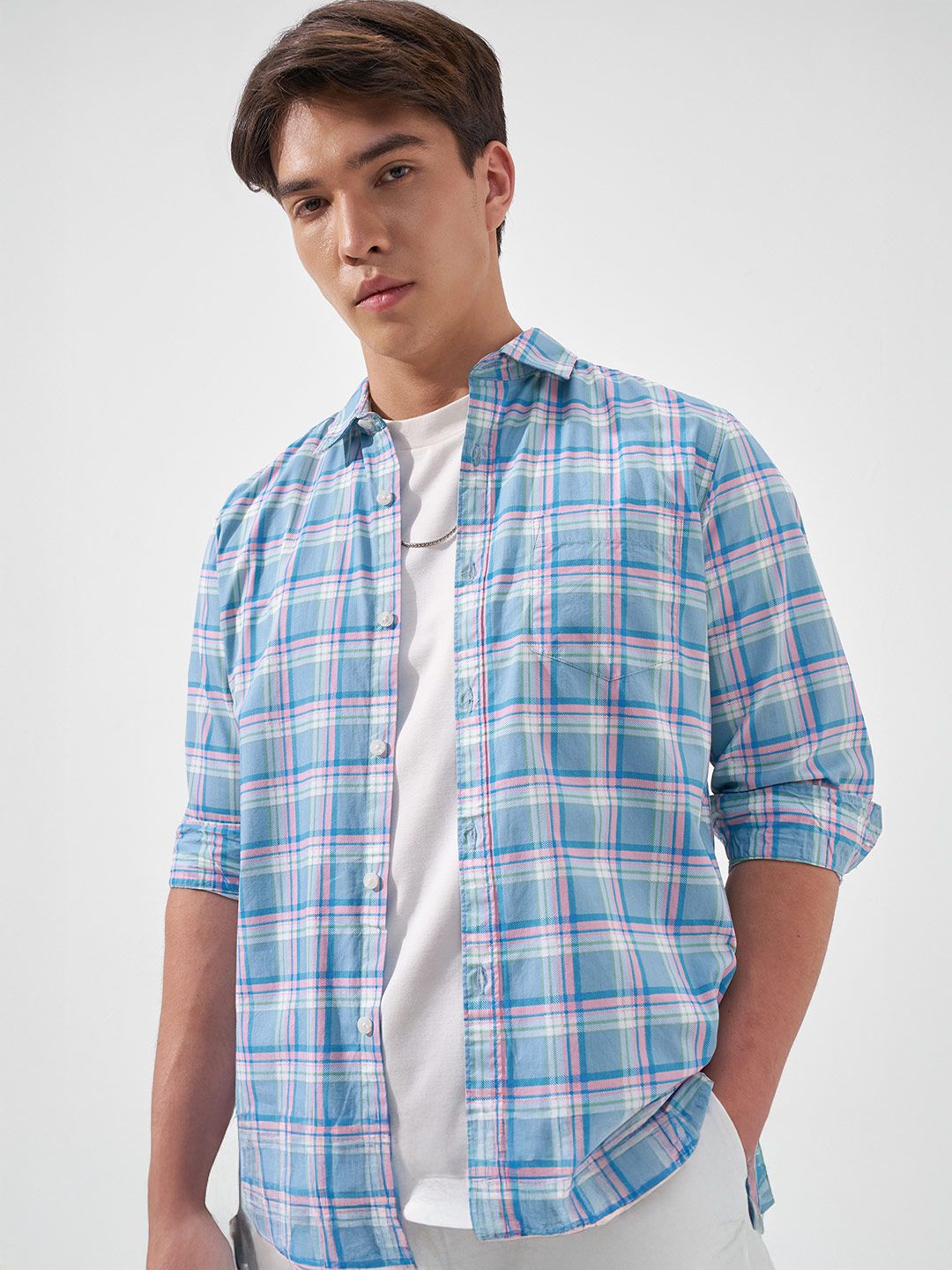 Slim Fit Cotton Casual Shirt HIGHLANDER Slim Fit Tartan Checks Opaque Checked Casual Cotton Shirt