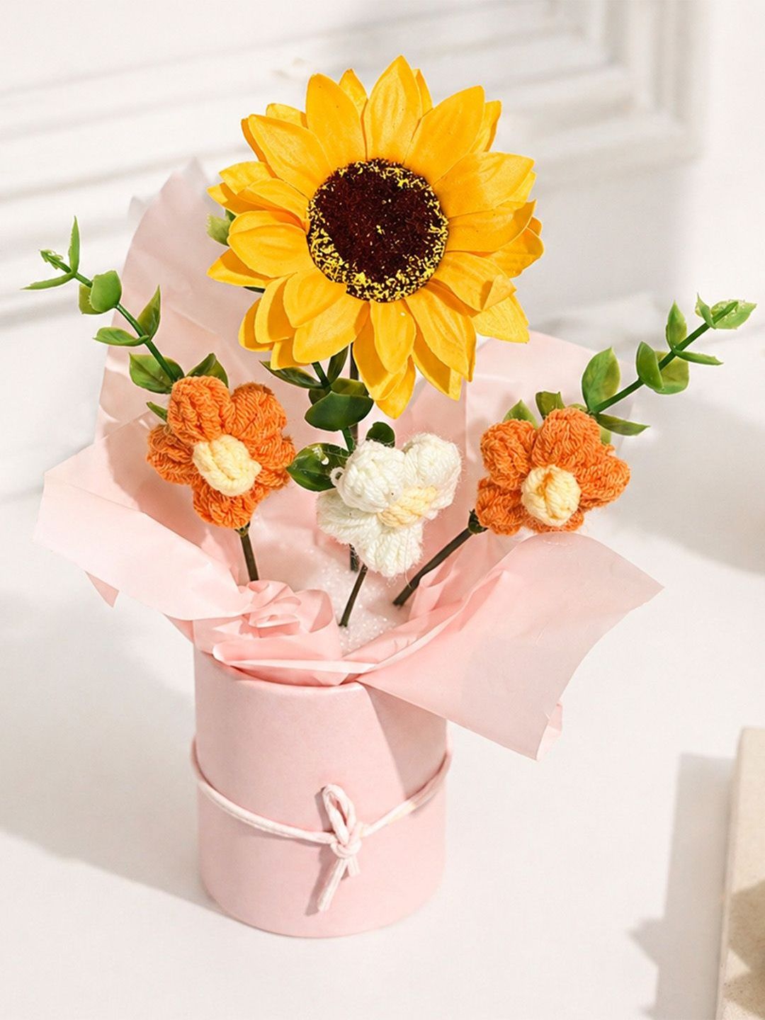 Art Street Art Street Handmade Crochet Flower Bouquet Sunflower With Paper Pot
