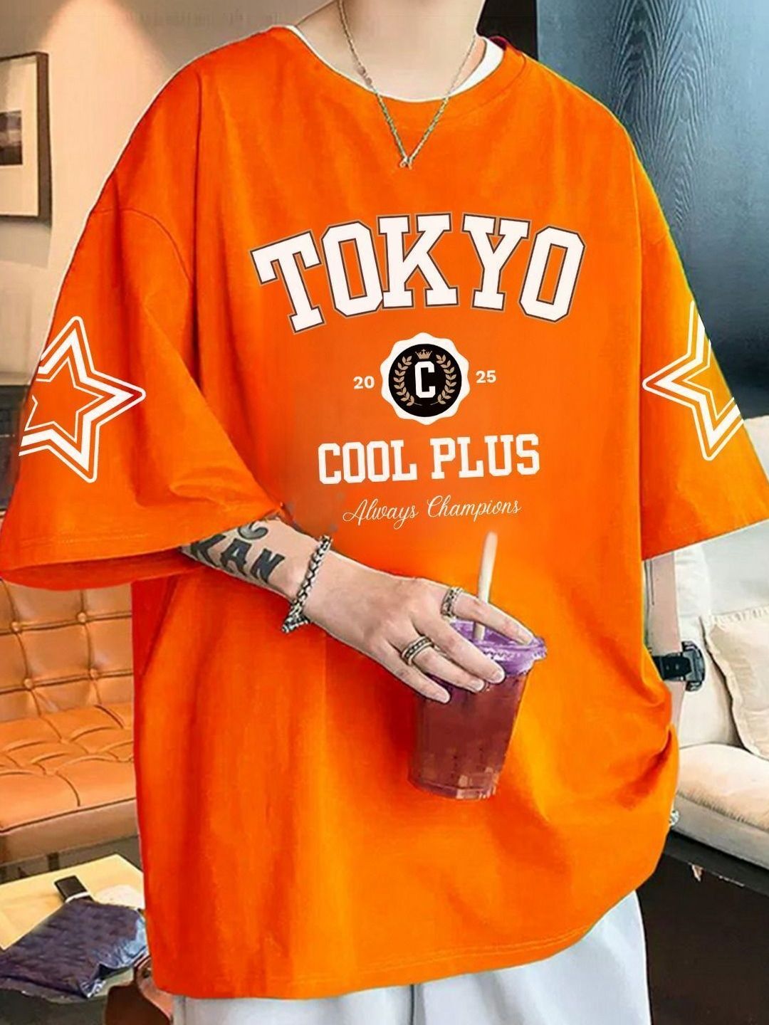 LazyGreg Men Typography Printed Drop-Shoulder Sleeves Pure Cotton T-shirt