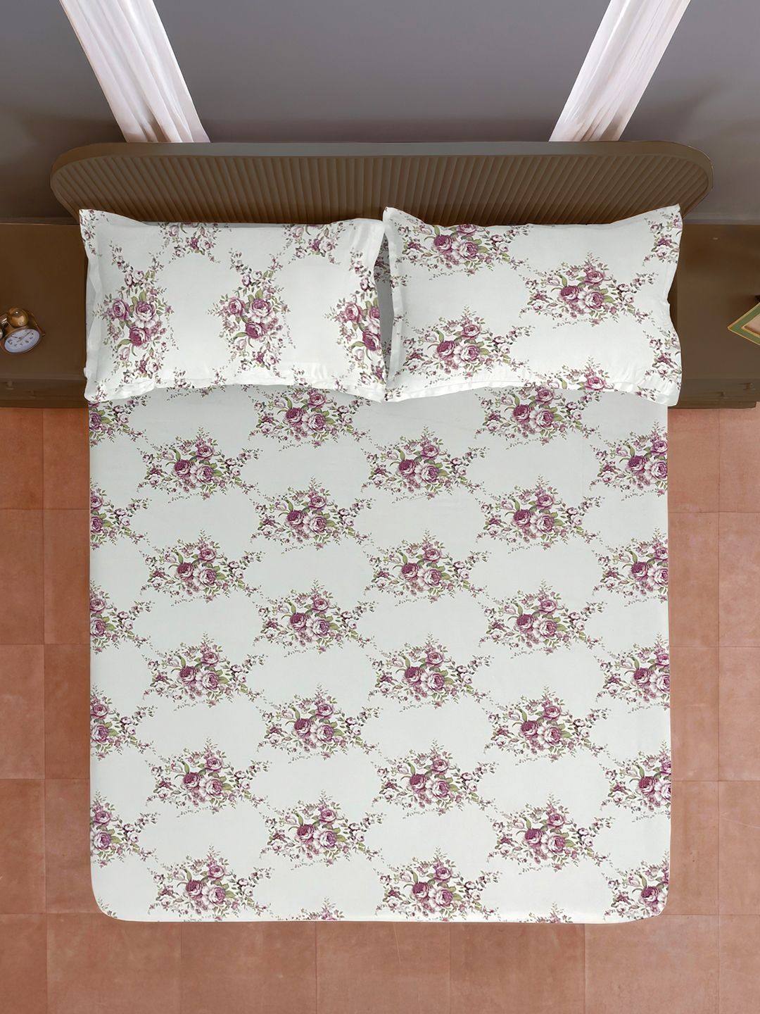 SWAYAM SWAYAM Floral Vine Printed Double Queen Bedsheet with 2 Pillow Covers -90 x 100 inches