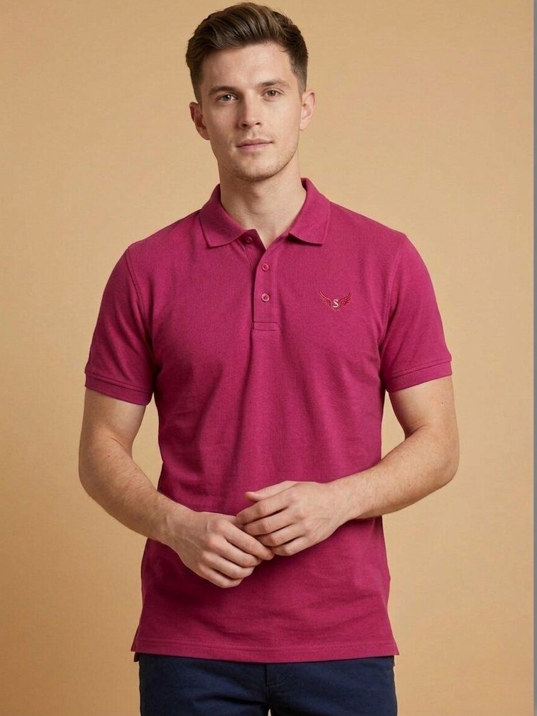 STRAY88 Men Brand Logo Polo Collar T-shirt
