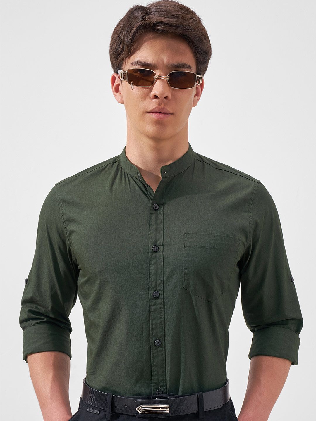 Highlander Olive Green Slim Fit Casual Shirt