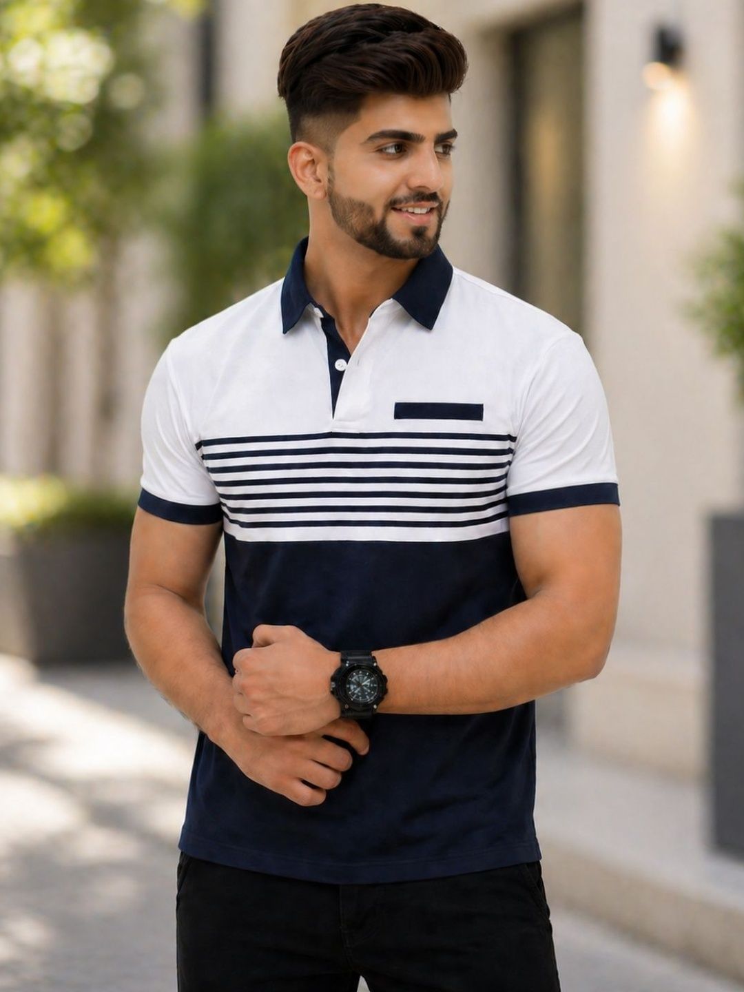TAZO Men Colourblocked Polo Collar Pockets T-shirt