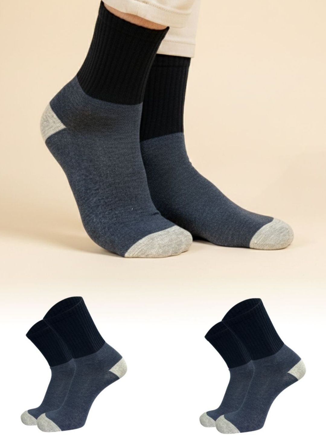 Sockscarving Men Pack of 2 Cotton Blend Colourblocked Calf Length Socks