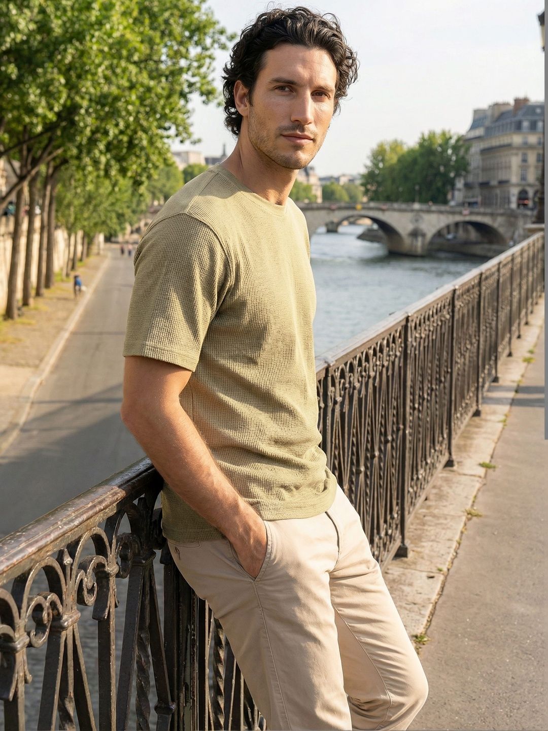 Celio Celio Men Round Neck Olive Green Short Sleeves T-Shirt