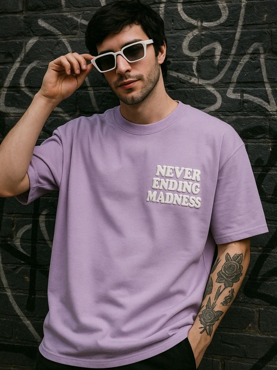 LazyGreg Men Oversized Typography Printed Cotton T-shirt