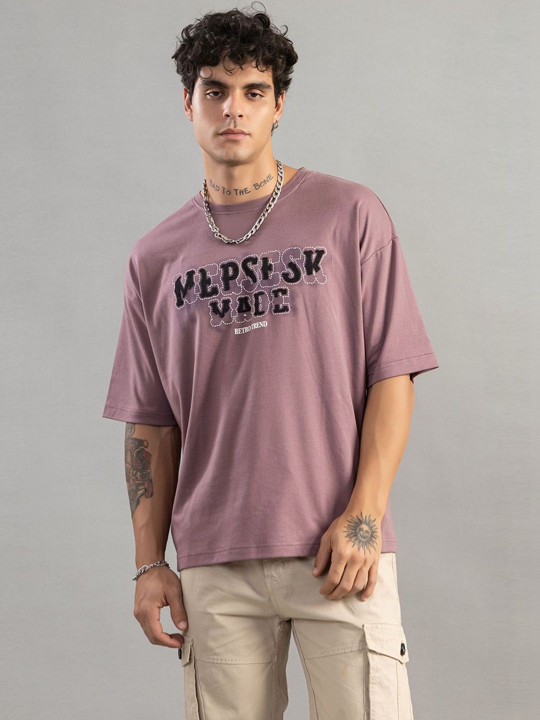 Club York Men Typography Printed Drop-Shoulder Sleeves T-shirt