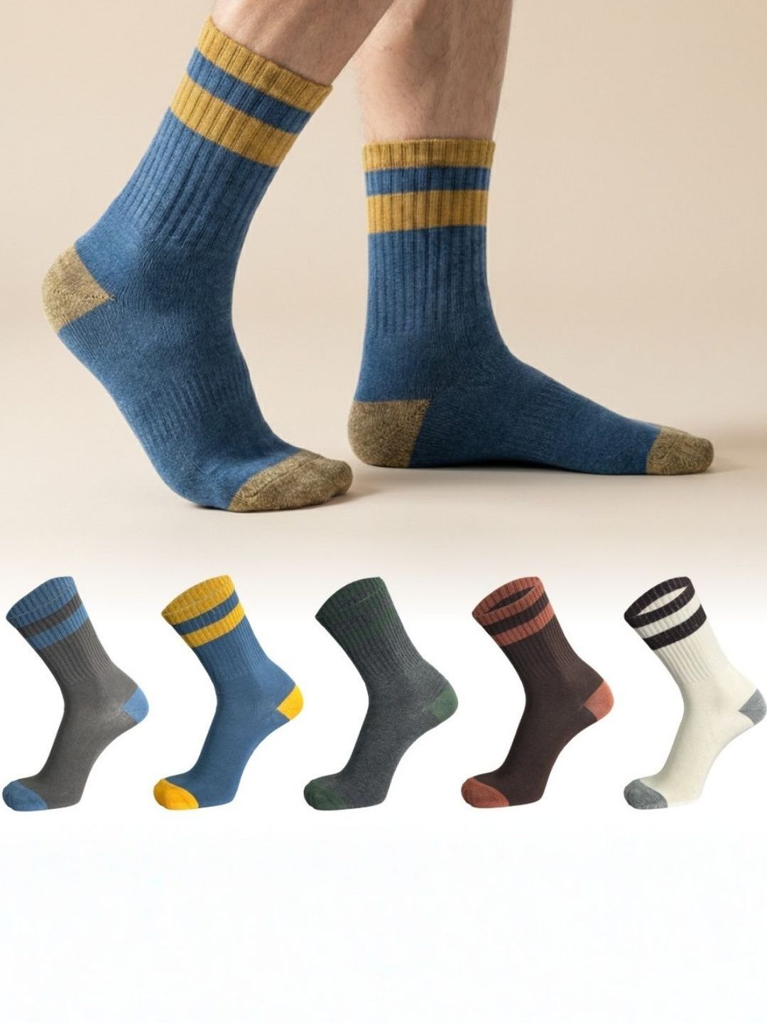 Sockscarving Men Pack of 5 Cotton Blend Striped Calf Length Socks