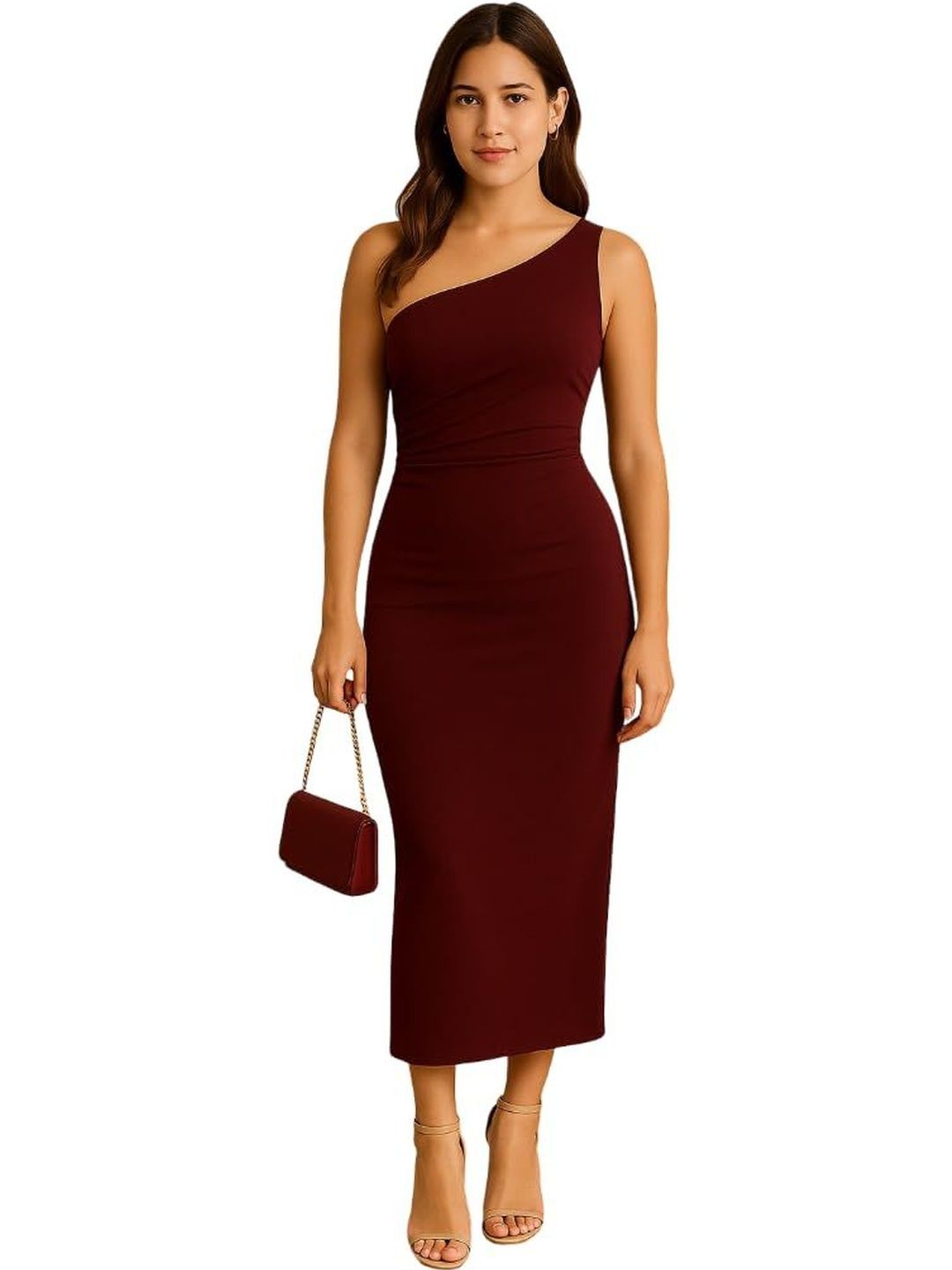 OOTDFY OOTDFY Satin Sheath Midi Dress