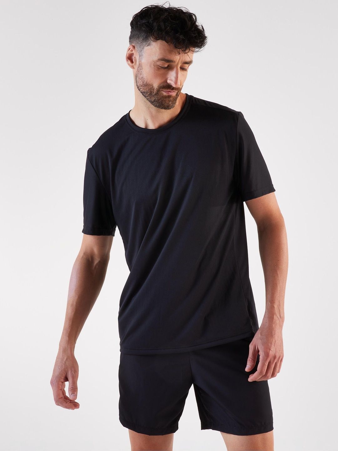 Decathlon Kiprun - Men Black Run 100 Moisture Management Running T-Shirts