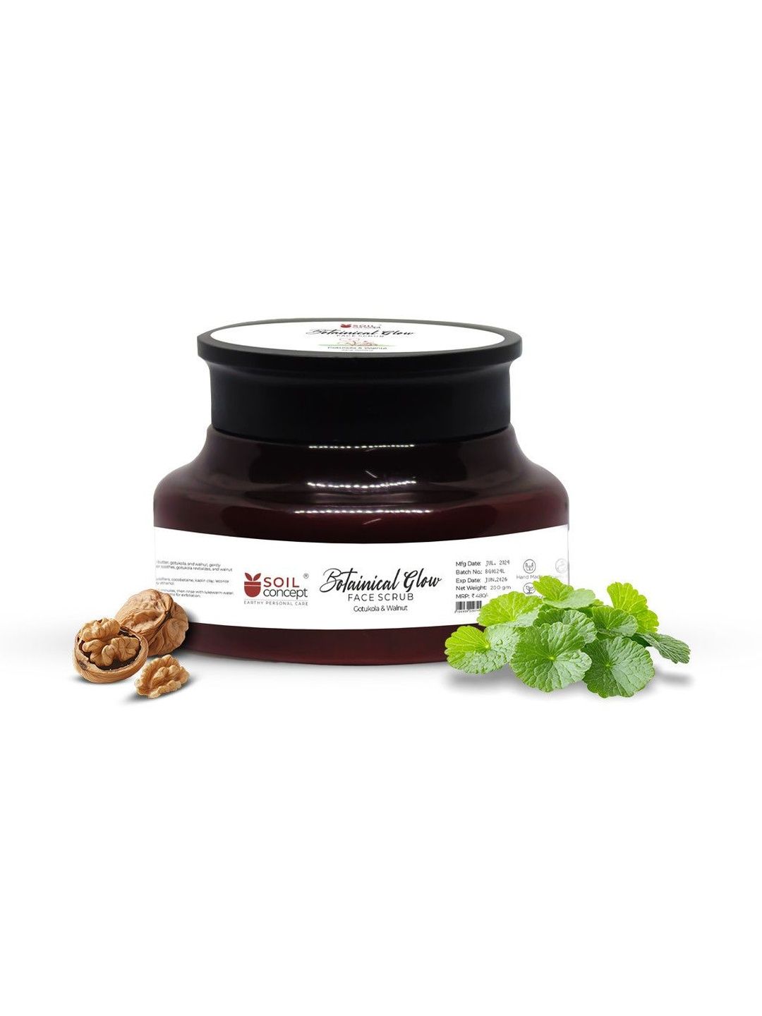 Soil Concept Botanical Glow Face Scrub-Gotukola & Walnut For Deep Exfoliation -200 g