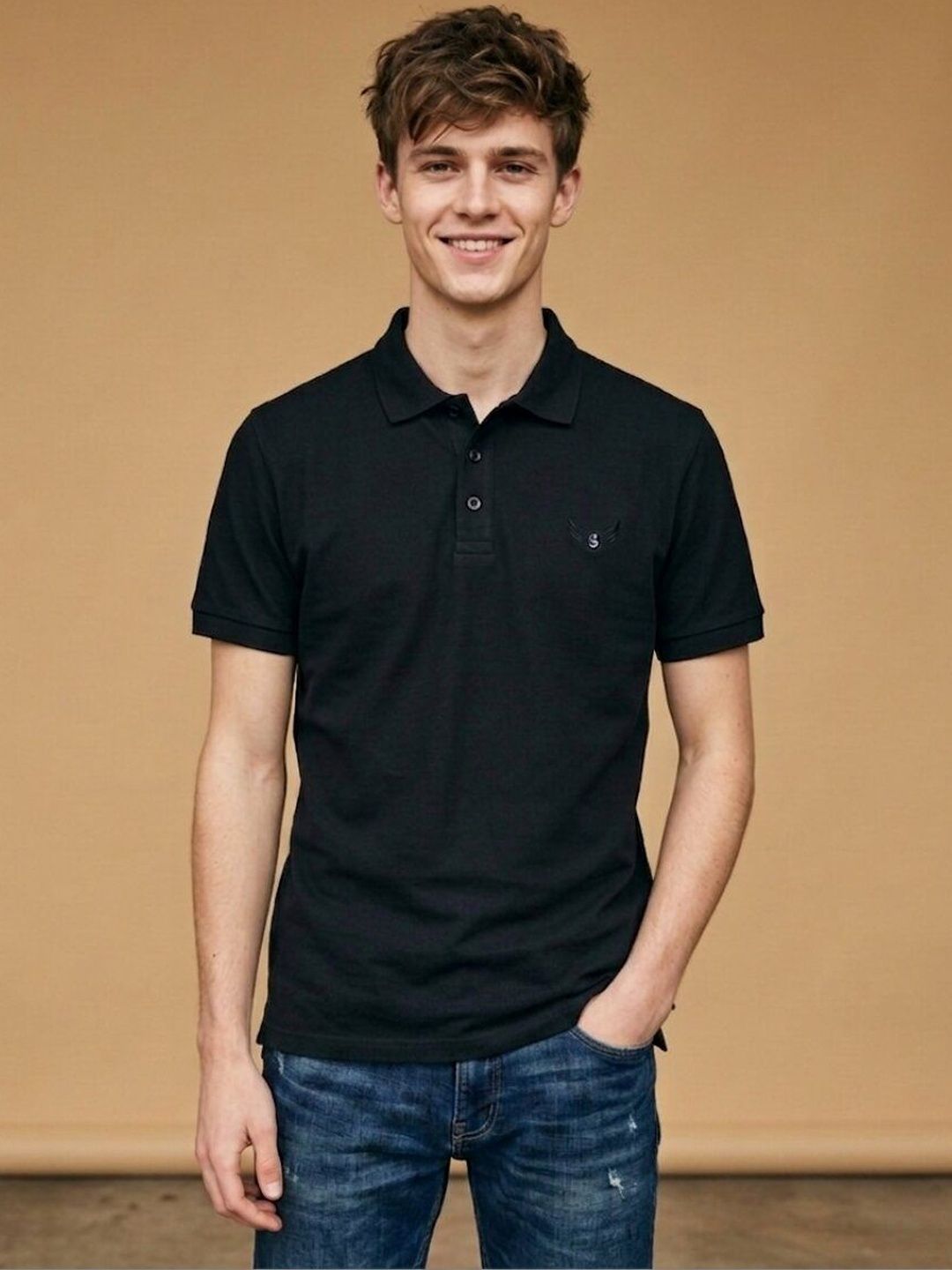 STRAY88 Men Brand Logo Polo Collar T-shirt