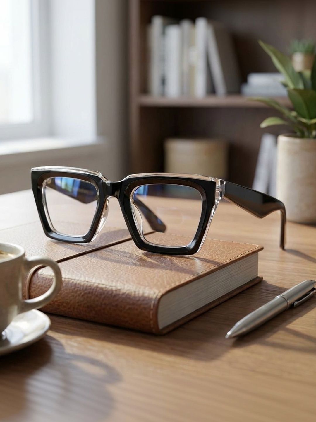 RUGGINE Unisex Clear Lens & Black Rectangle Sunglasses with