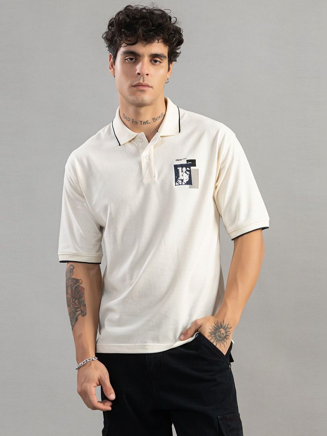 Club York Men Printed Polo Collar Applique T-shirt