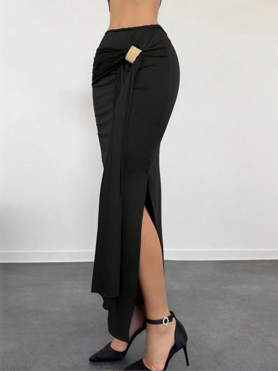 StyleCast Women Draped Side Slit Maxi Straight Skirt