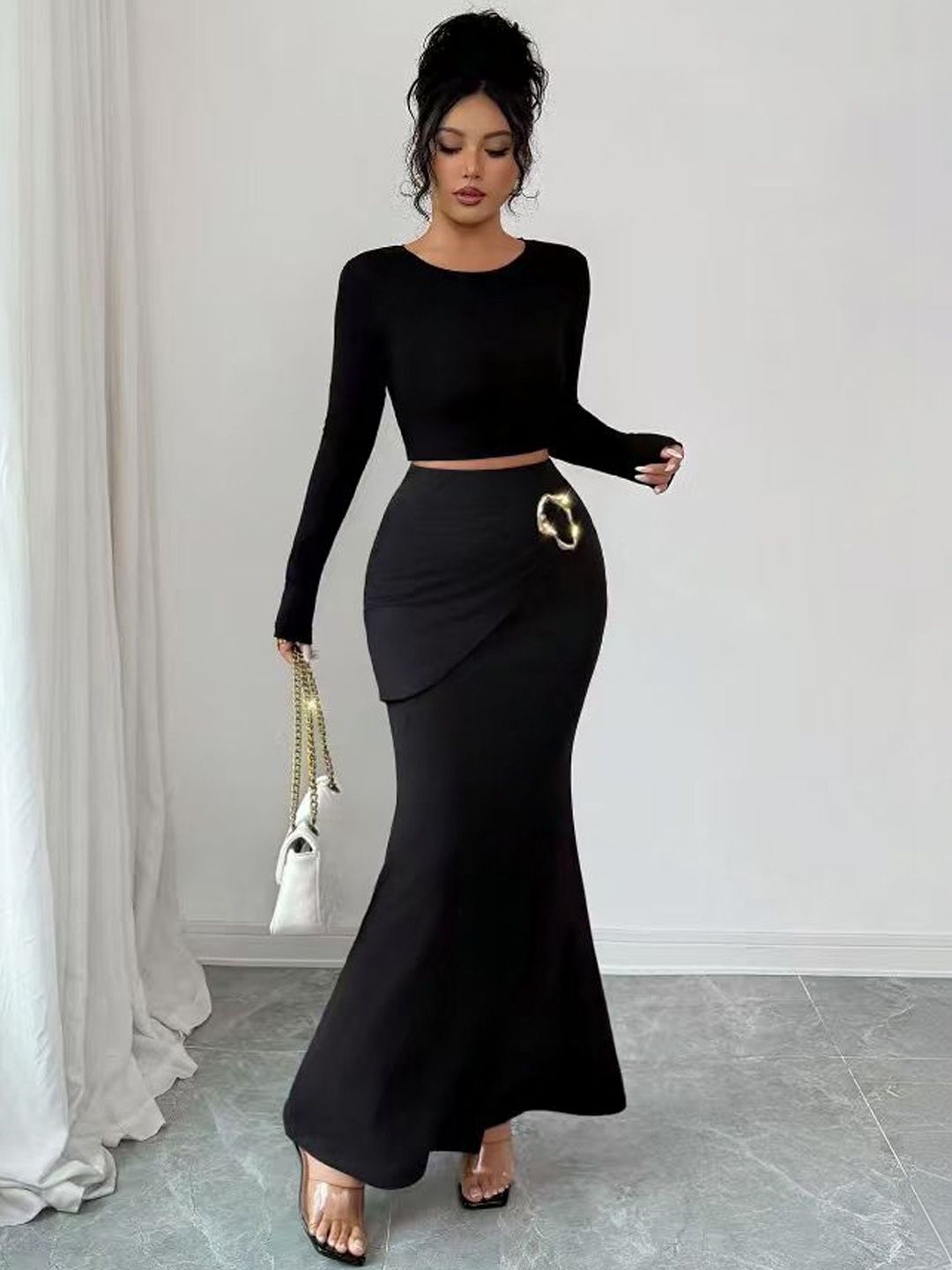 StyleCast Women Draped Maxi Trumpet Skirt