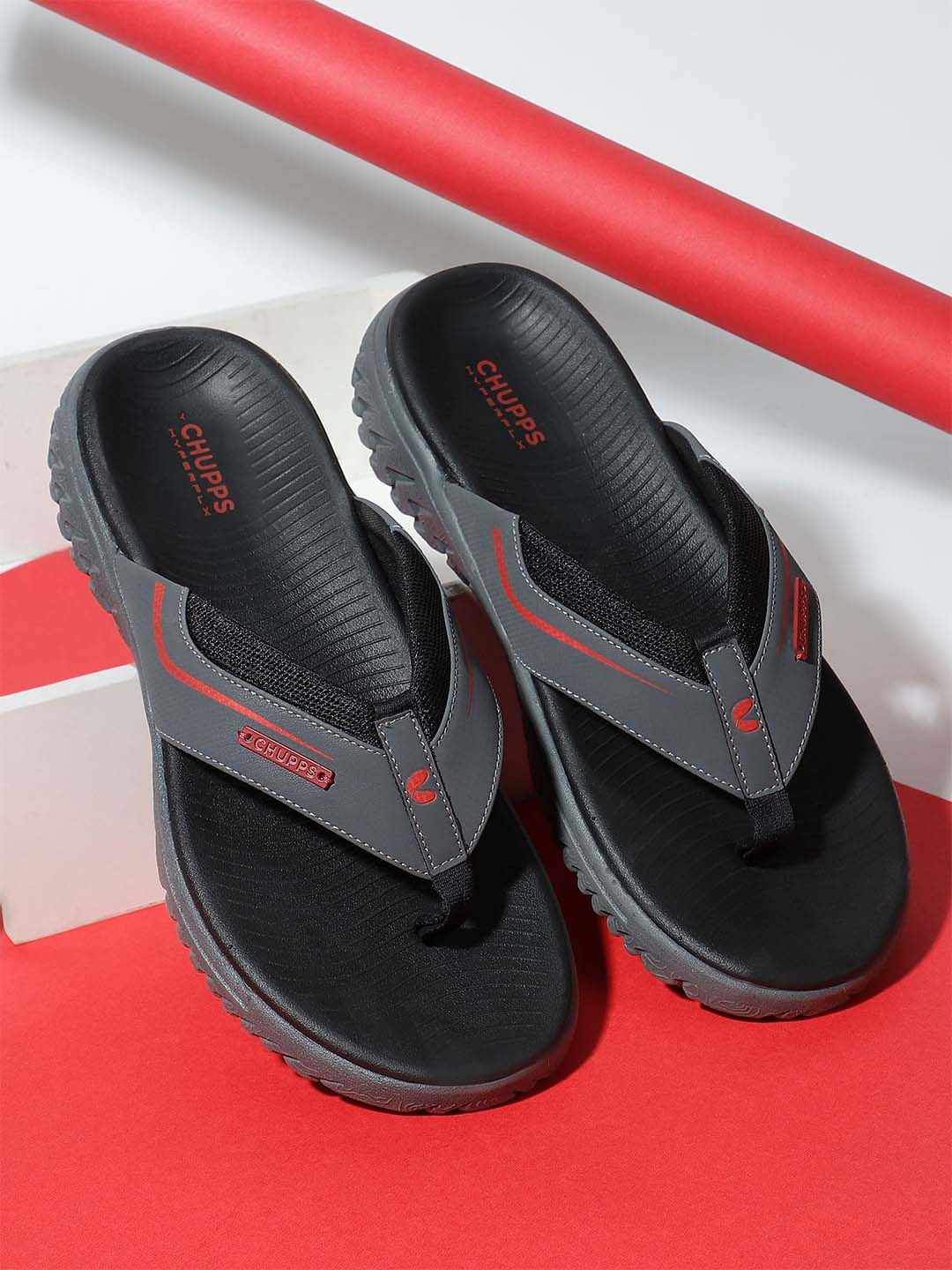 CHUPPS Men Grey & Red Ortho Comfort Everyday Wear Flip Flops