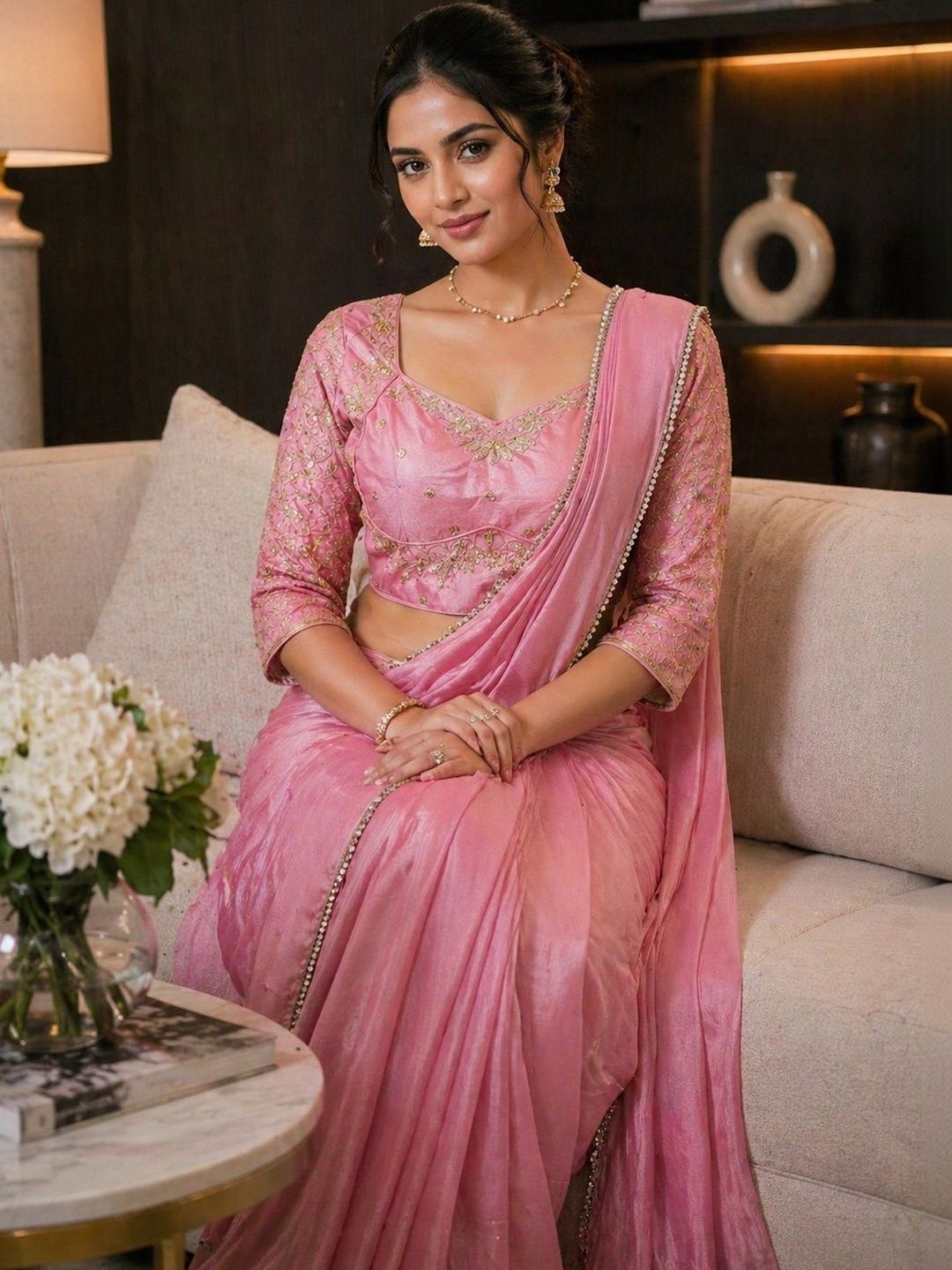 NANCY DESIGNER NANCY DESIGNER Embroidered Silk Blend Heavy Work Saree