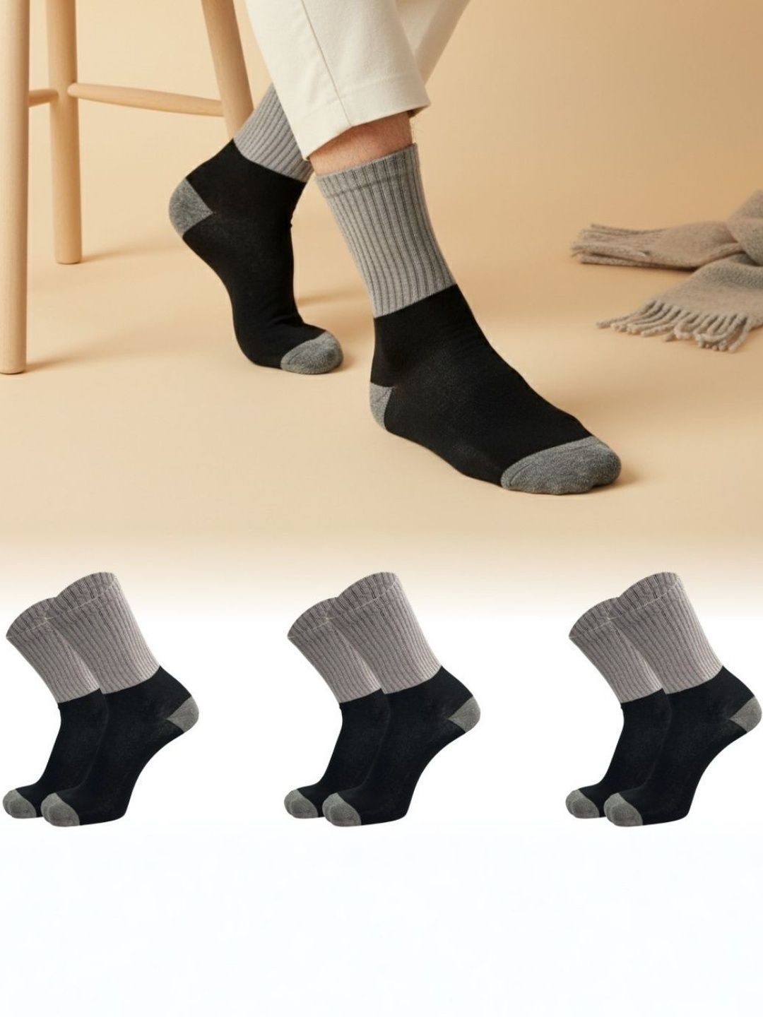 Sockscarving Men Pack of 3 Cotton Blend Colourblocked Calf Length Socks