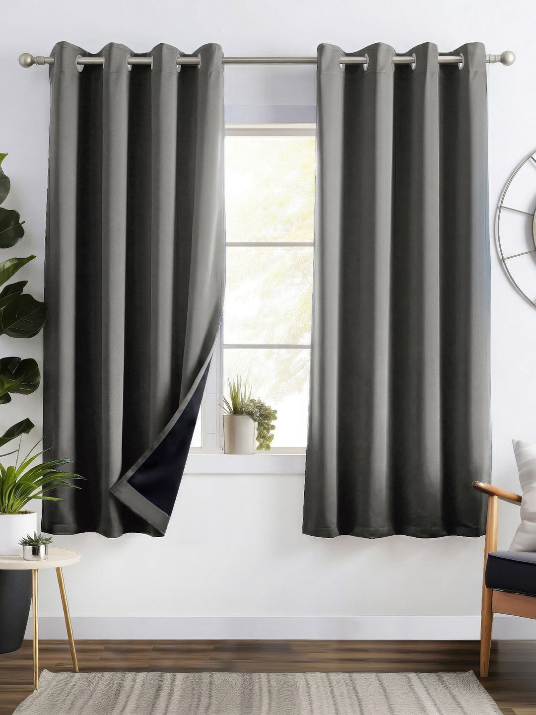 Story@home Story@home Grey & Black Set of 2 Black Out Window Curtain