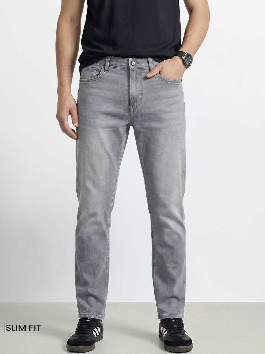 The Indian Garage Co Men Slim Fit Mid-Rise Light Fade Stretchable Jeans