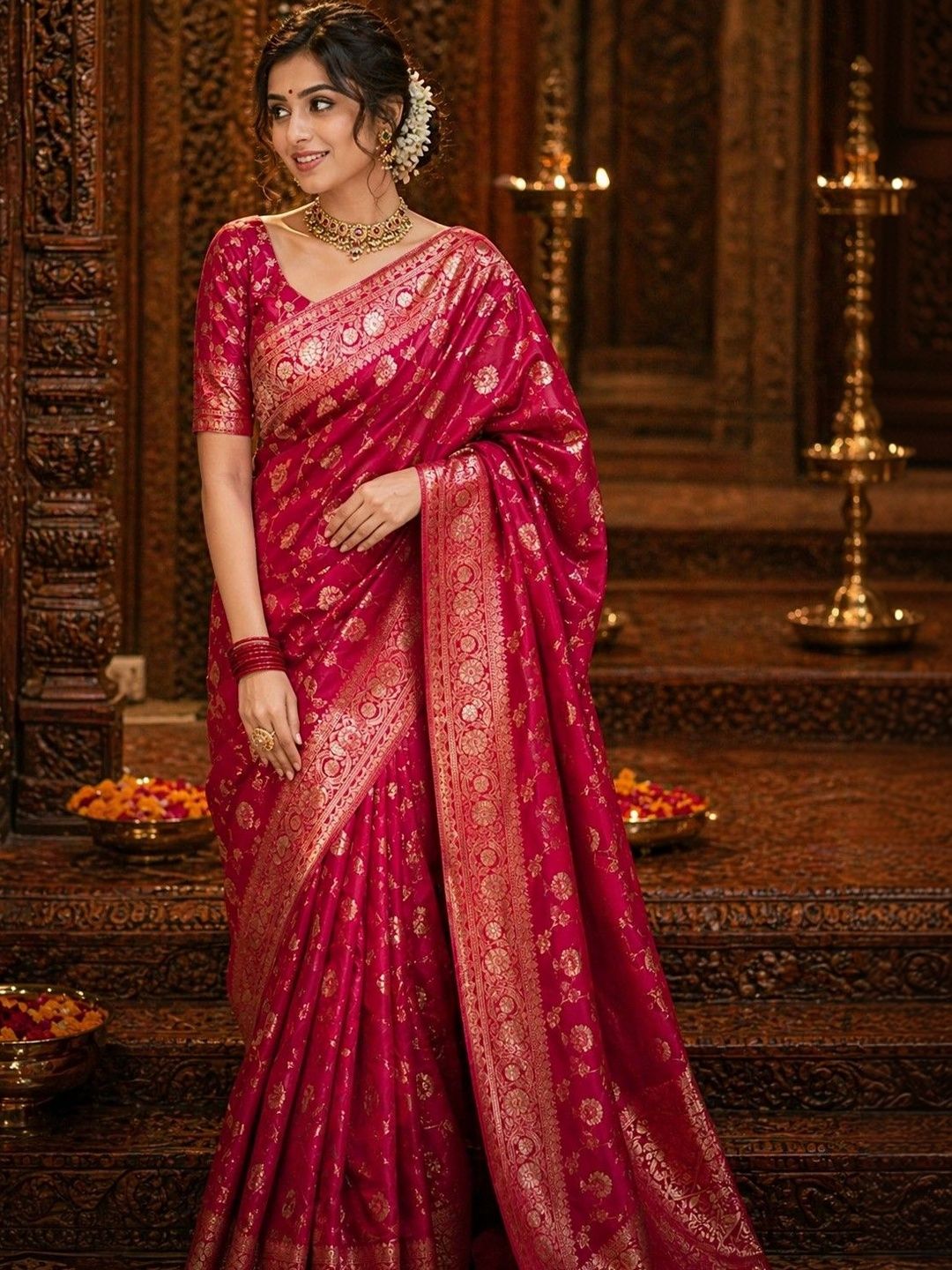 Lookmark Woven Design Zari Silk Blend Heavy Work Banarasi Saree