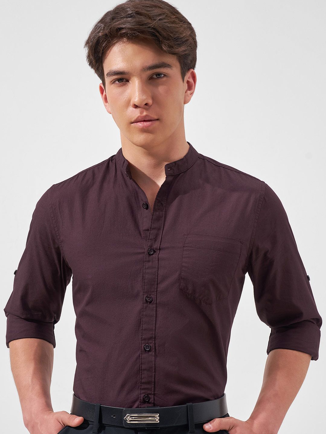 Men Cotton Casual Shirt HIGHLANDER Men Coffee Brown Slim Fit Cotton Casual Shirt