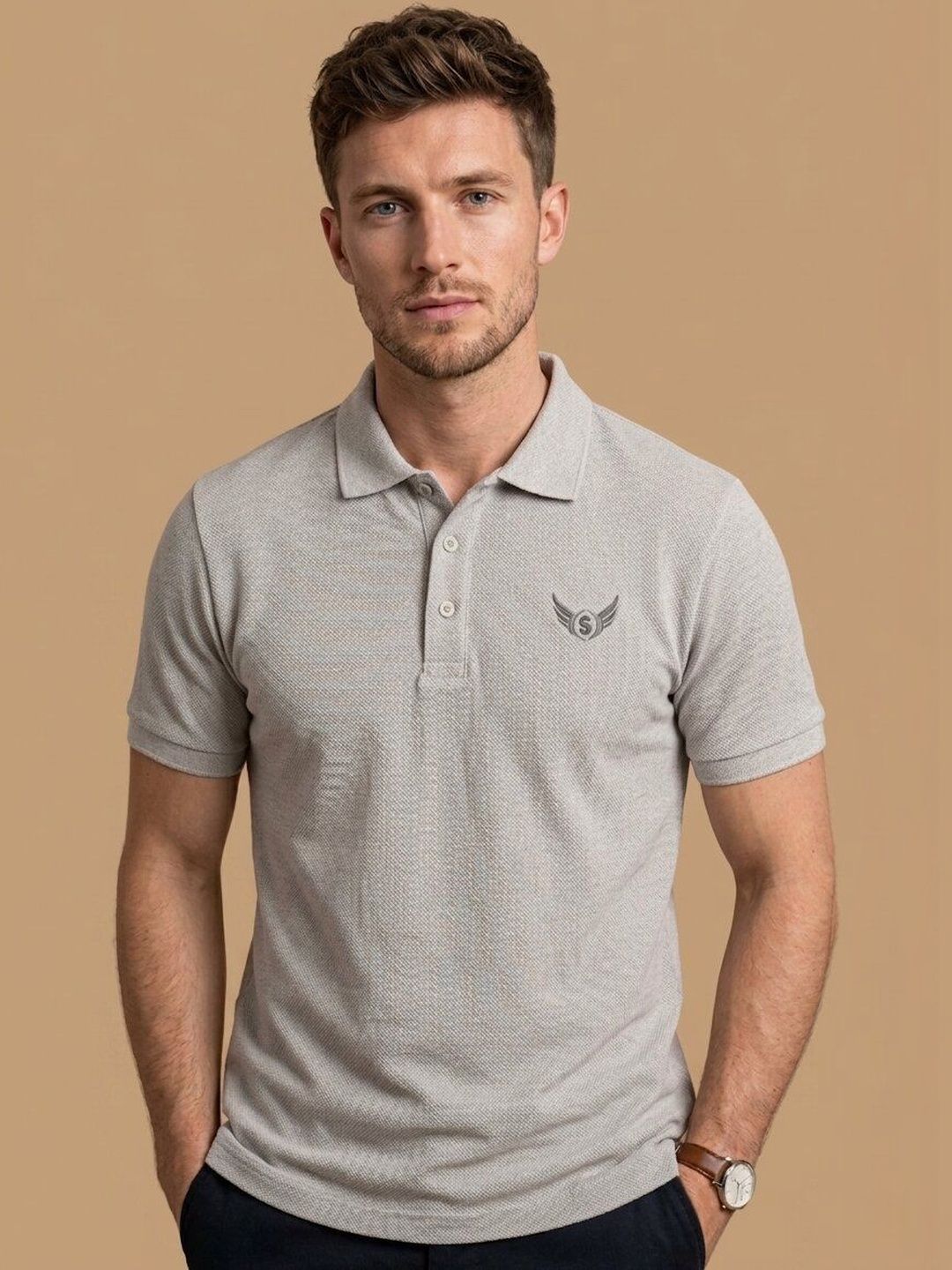 STRAY88 Men Brand Logo Polo Collar T-shirt